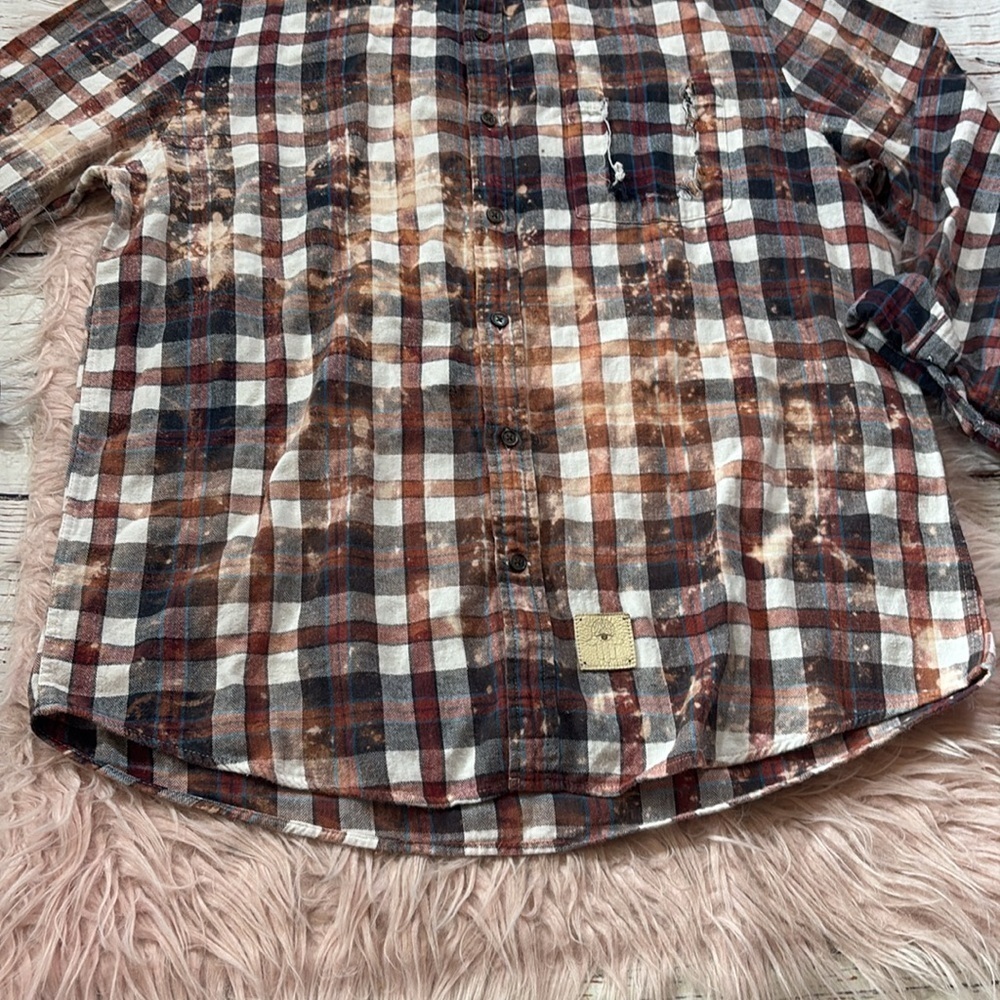 Two Gypsea Souls Unisex Upcycleded Bleached Distressed Flannel Button Down - Picture 7 of 10